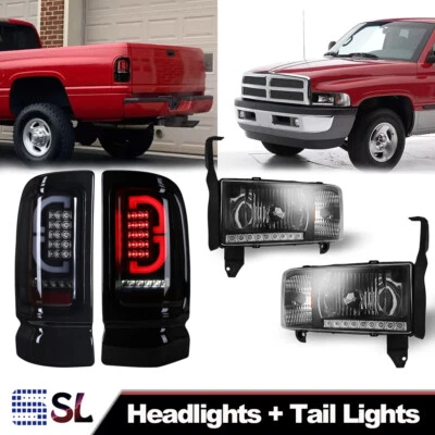 Pair Headlights+Tail Lights Smoke Lamps For 1994-2001 Dodge Ram 1500 2500 3500  Foto 1 de 4