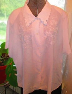 White Eyelet Collar Embroidered Ladies Top Blouse Shirt 2XL Padded Shoulders - Picture 1 of 4