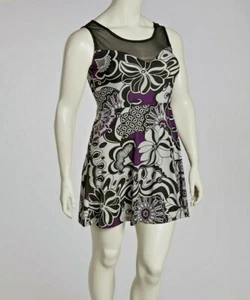 Neu schwarz weiß & lila durchsichtig Top Blumen Tunika Kleid Größe M USA (KOSTENLOSER VERSAND) - Bild 1 von 1