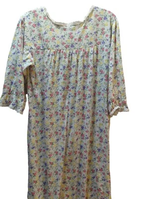 Rebecca Lynn Floral Purple pink poly cotton long nightgown lace trim Large L - Image 1 of 4