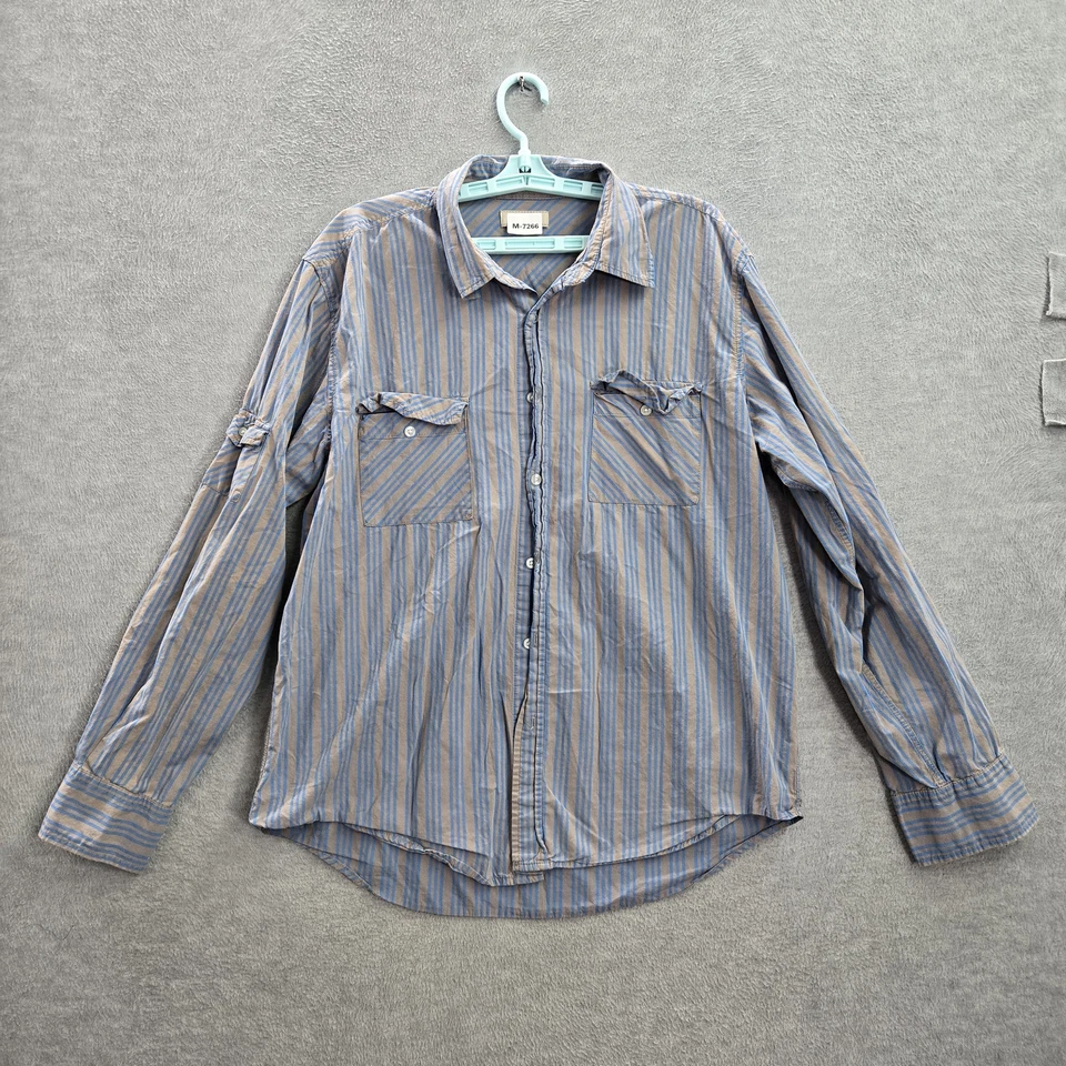 Anchor синий мужчин рубашка на пуговицах XL серый в полоску Y2K длинным рукавом хлопок карманы - Изображение 1 из 4