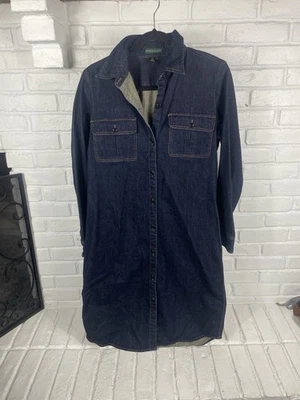 Lauren Ralph Lauren Long Short Denim Blue  Jean Dress Size 12 Cotton  - Image 1 of 4