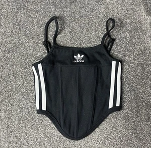Adidas Originals Rib Corset Womens Size 6 Black Adicolor 3 Stripes Tank Top - Picture 1 of 10