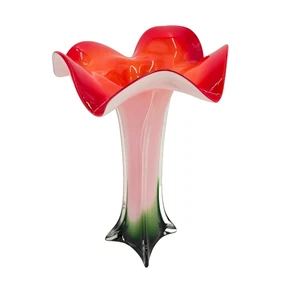 Jarrón de vidrio artístico trompeta lirio rojo/verde/blanco soplado a mano Pier 1 Imports 14,5" - Imagen 1 de 15
