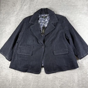 Talbots Blazer Damen 16WP Denim Kontrastnähte Blumen gefüttert Petite Career Neu mit Etikett - Bild 1 von 15