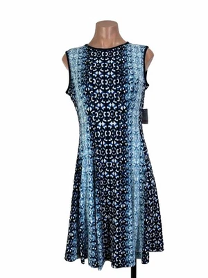 NWT Gabby Skye Blue Geometric Sleeveless Cocktail Fit and Flare Dress Size 10 - Image 1 of 4