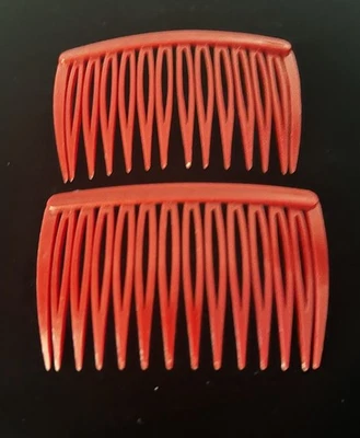 Vintage 1980s Goody Side Hair Comb Updo Matching Pair Red/Orange Made in USA - Image 1 of 4
