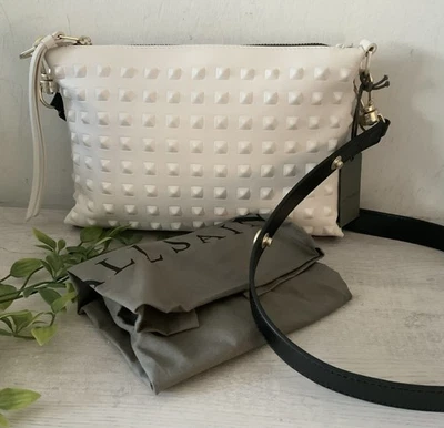 NWT ALLSAINTS EVE STUDDED SHOULDER CROSSBODY BAG SALT LAKE WHITE LEATHER - Image 1 of 4
