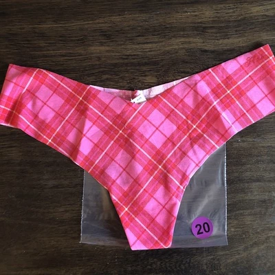 Victoria’s Secret Pink Brand Medium Pink Plaid No Show Thong Panties  - Image 1 of 4