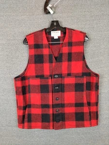 Filson Mens Jacket L Red Black Buffalo Plaid Flannel Wool Mackinaw VTG 80s USA - Picture 1 of 8