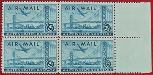 US STAMP 1947 SCOTT #C36 25C BRIDGE & CITY PLATE BLOCK OF US AIR MAIL STAMPS XF - Picture 1 of 4