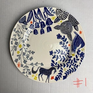 Anthropologie Saga Gather Round 10.5" Dinner Plate Blue White Horse Bird #1 - Picture 1 of 3