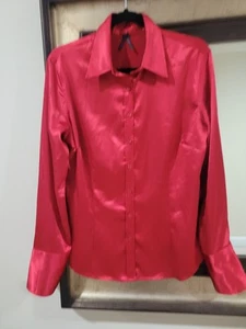 Lapis Classic Red Button Up Blouse Stretchy Long Sleeves 2-button Collar Sz L - Picture 1 of 5
