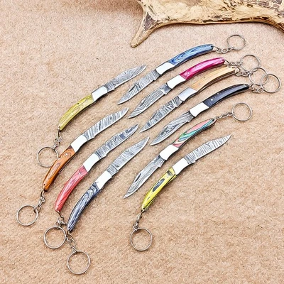 LOT OF 10 PC Handmade Damascus Steel Pocket Folding Knives – W/Keychain IT-2989 - Image 1 of 4