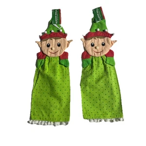 Sleigh Bell Bistro Elf Hanging Towel Set (2 PCs) 6.5” X 17.5” Pom Pom Trim - Picture 1 of 9