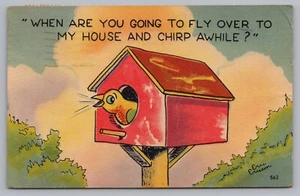 Postcard When Are You Going to Fly Over to My House Bird Birdhouse Posted 1946 - Picture 1 of 2