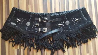  Gürtel Ledergürtel Fransen schwarz Conchas Nieten Country Linedance Wildleder - Bild 1 von 4