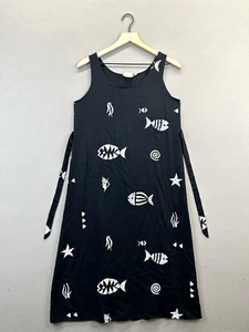 Connie Choi Damen schwarzes Kleid Fischmuster ärmellos U-Ausschnitt Größe Medium - Bild 1 von 9