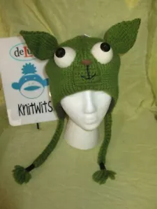 Adult deLux knitwits GREEN GREMLIN alien monster costume FLEECE LINED knit cap - Picture 1 of 6