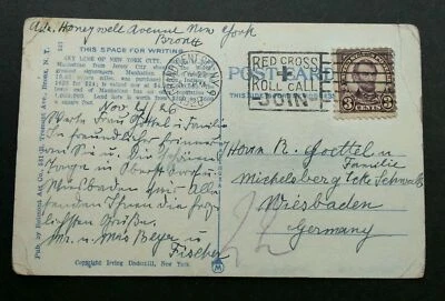 [SJ] USA To Germany New York Skyline 1926 (postcard USED *Red Cross cancellation - Image 1 of 4