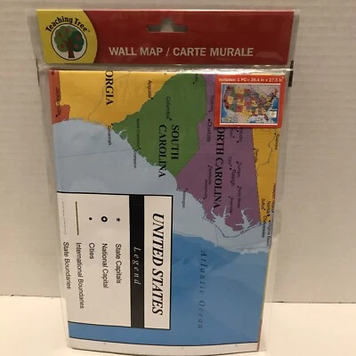 Teaching Tree United States Wall Map 39.4" x 27.5" State Capitals Cities ~ NIP - Image 1 of 3