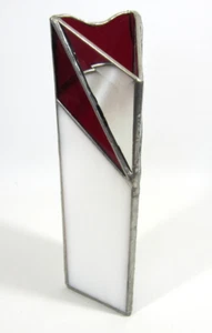 Handcrafted Stained Glass Vase Taper Candle Holder VTG 90s Beveled Red White 9" - Picture 1 of 14
