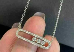 Collar Colgante Moissanita Messika Corte Redondo 2.00Ct Acabado Oro Blanco 14k - Imagen 1 de 5