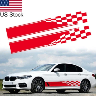 通用 2 件运动红旗汽车侧车身裙门挡泥板乙烯基贴花贴纸 — 第 1/4 张图片