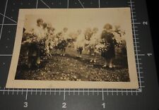 30s Women Carry FUNERAL FLOWERS Graveyard Basket Cemetery Vintage Snapshot PHOTO