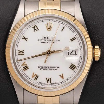 Rolex Datejust 16013 Fluted Bezel Watch 36mm Two-Tone Jubilee White Dial - Image 1 of 4