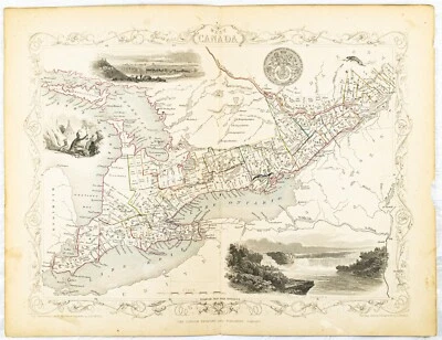 1851 WEST CANADA LAKE ONTARIO HURON ERIE ORIGINAL TALLIS MAP 11x14 WM83 - Image 1 of 3
