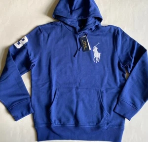 $168 NWT Mens Polo Ralph Lauren Big Pony 3 Logo Fleece Pullover Hoodie Royal - Picture 1 of 5