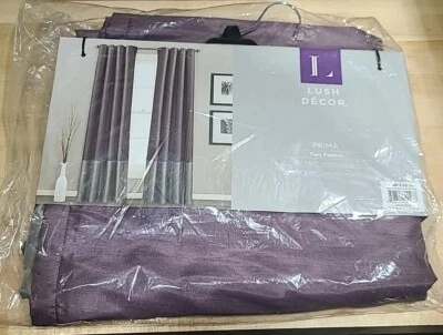 Lush Decor Prima Purple and Gray Two Panels Curtain 108"x84" Or 54"x84" Each New - Image 1 of 4