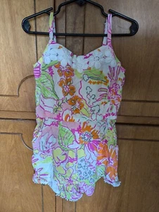 Girl’s LILY PULITZER For Target Blue/Pink/Green Floral Romper - S/P (6-6X) - Picture 1 of 3