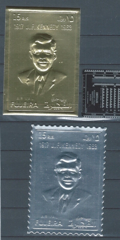 Medio Oriente Emiratos Árabes Unidos Trucial Fujeira Kennedy JFK mnh par de sellos grandes plata y oro Foto 1 de 1