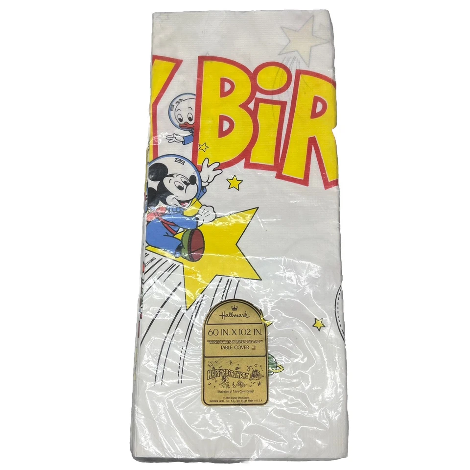 NEW Vintage Hallmark Mickey Pluto Happy Birthday Paper Table Cover 60in x 102 in - Image 1 of 4