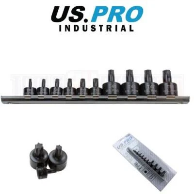 US PRO INDUSTRIAL 10pc 1/4 3/8" dr Stubby Impact Torx Bit Socket Set T10 - T50 - Image 1 of 4