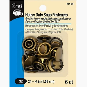 Dritz Heavy Duty Snap Fasteners, Antique Brass, Size 24 (5/8-Inch), 6 Ct 981-38 - Picture 1 of 4