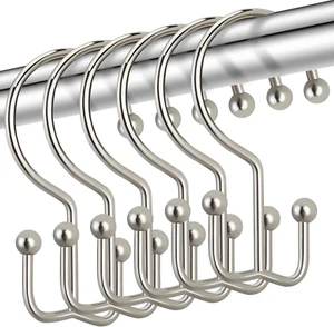 12Pcs Shower Curtain Hooks Stainless Steel Double Shower Curtain Rings Rustproof - Picture 1 of 5