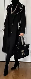 NWT Karl Lagerfeld Paris Black Wool Long Coat Size M - Picture 1 of 9