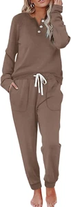 Two Piece Outfits for Women Lounge Sets Button down Sweatshirt Sweatpants Sweats - Picture 1 of 12