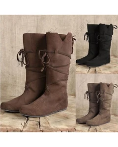 Medieval Viking Costume Knight Boots Larp Shoes PU Leather Nordic Warrior Boots - Picture 1 of 23