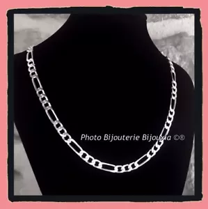 Chaîne Maille Figaro Diamantée 50CM X 6mm En Argent Massif RHODIUM Haute Qualité - Bild 1 von 2