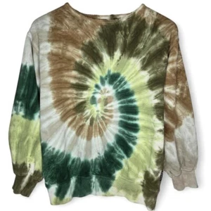 Molo Monti Green Swirl Tie Dye Raw Collar Sweatshirt Girls Boho Soft Lined 12Y - Picture 1 of 7