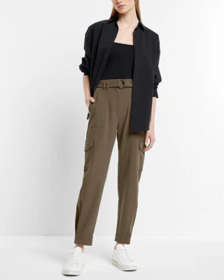 NEW EXPRESS $98 OLIVE GREEN SUPER HIGH WAISTED BELTED CARGO PANTS SZ 4 - Image 1 of 4