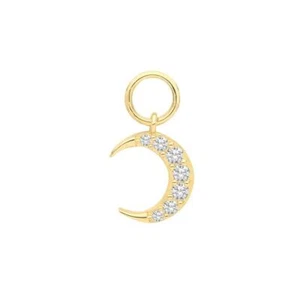 SINGLE 9ct Yellow Gold 10mm Cz Crescent Moon Earring Charm - Hoop NOT included - Picture 1 of 3