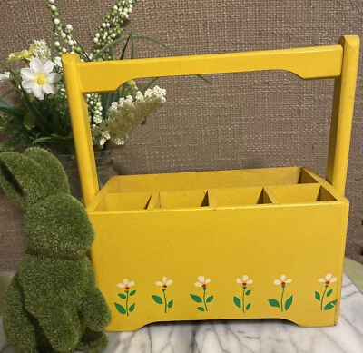 Wooden Box Planter Organizer Teleflora 1984 Yellow White Vintage Daisies SPRING - Image 1 of 4