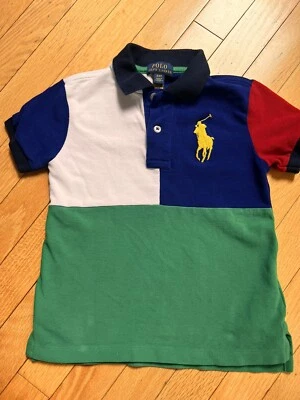 Polo Ralph Lauren Niños Polo Big Horse Logo Bloque de Color Verde Azul Camisa 4 4T Foto 1 de 4