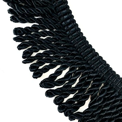 Black 3" Bullion Fringe Trim Decorative Gimp Twisted Rope CONSO NOS 5 Yards + 7" - Image 1 of 4