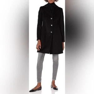 NEW Calvin Klein Black WoolPrecious Fiber Cashmere BlendPea Coat Pocket Medium - Picture 1 of 12